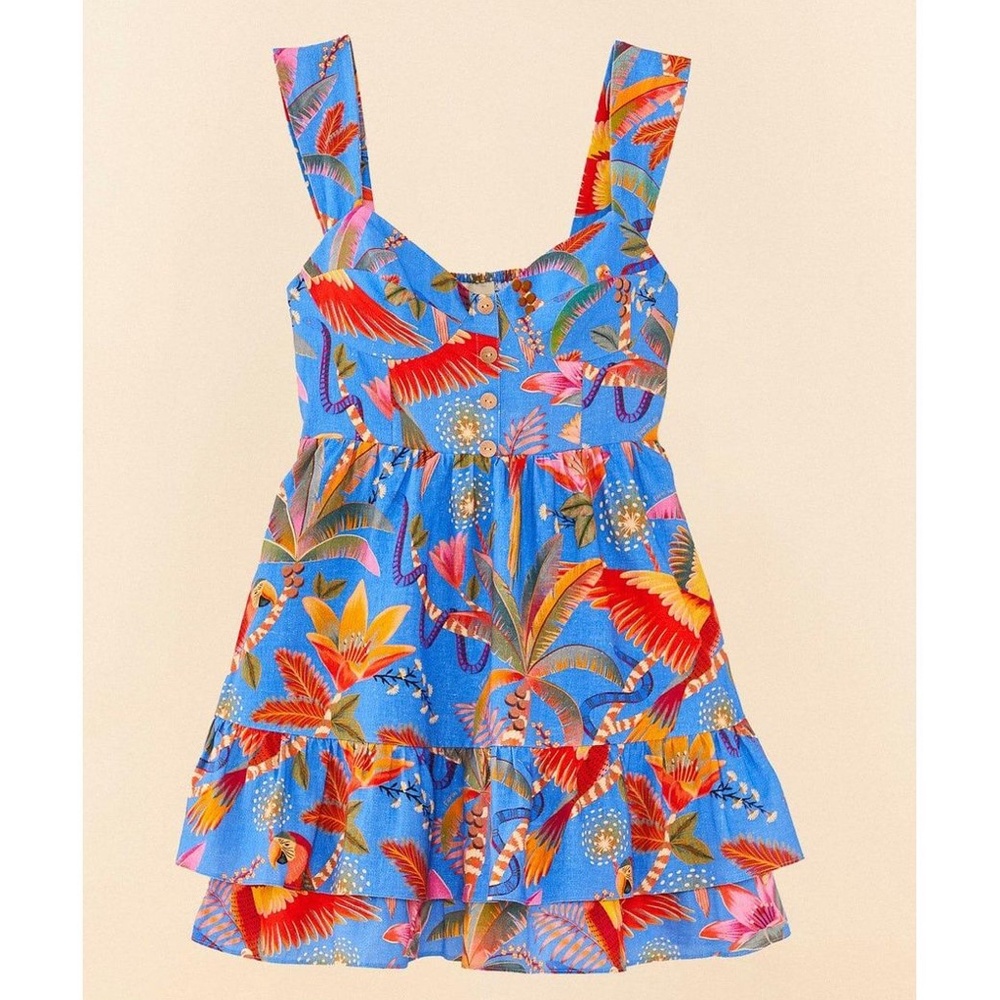 FARM Rio Blue Tropical Floral Mini Ruffle Dress - Picture 4 of 12